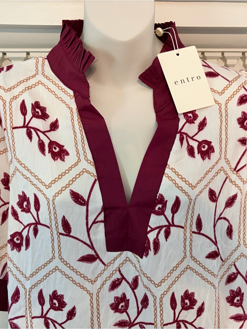 Entro Burgandy Floral Puff Shortsleeve Blouse Sz XL NWT $ 49
